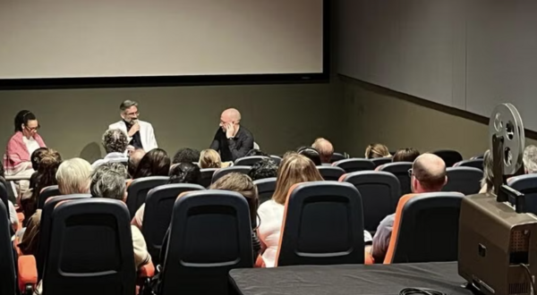 Screening Room full of participants watching a talkback with Christophe Katrib